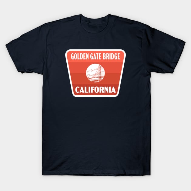 Golden Gate Bridge California Retro Badge (Red) T-Shirt by deadmansupplyco